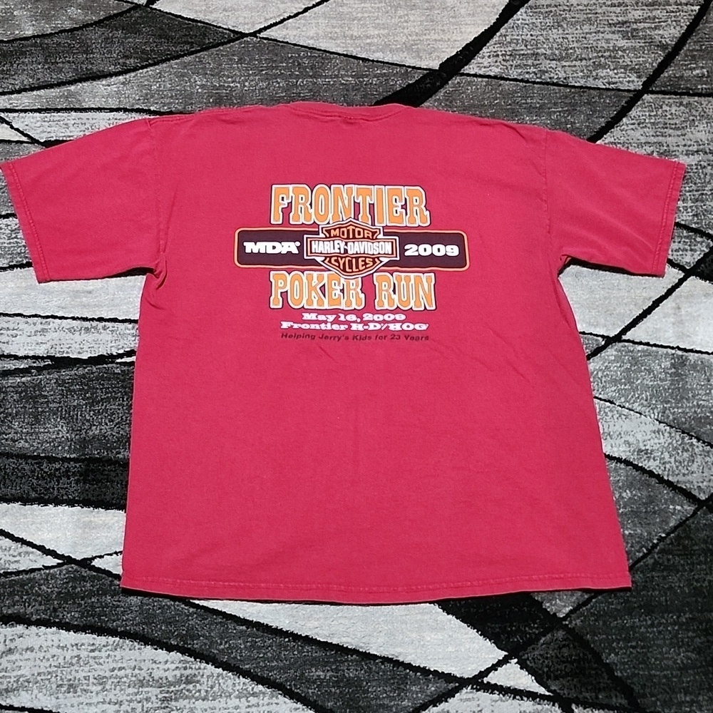 FRONTIER HARLEY DAVIDSON HOG MDA POCKER RUN 2009 MAROON CREW-NECK TEE-SHIRT